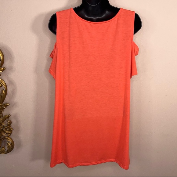 0x Terra And Sky Coral Orange Cold Shoulder Top Short Sleeve Stretch Lightweight - Picture 5 of 11